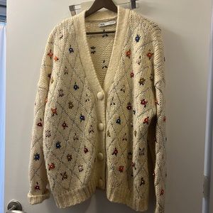 Zara oversized flower/sequin cardigan